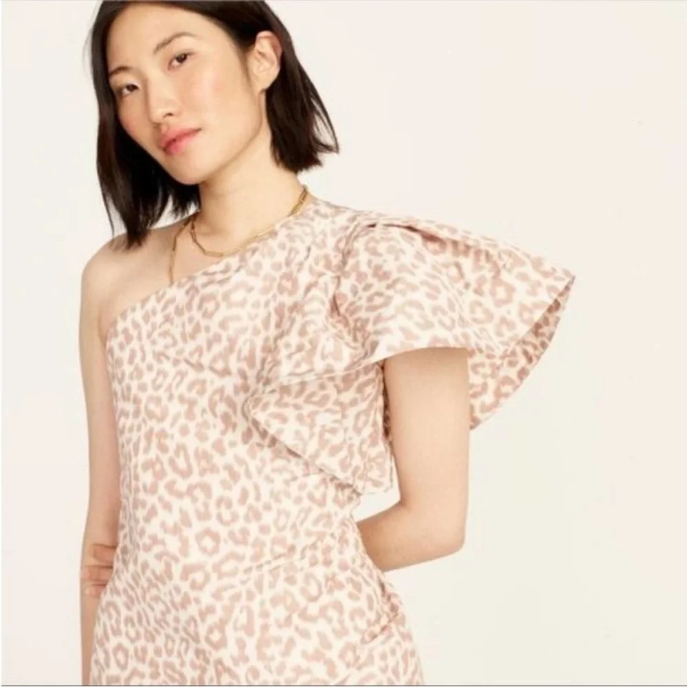 NWT J. Crew One shoulder ruffle dress animal print Size 2